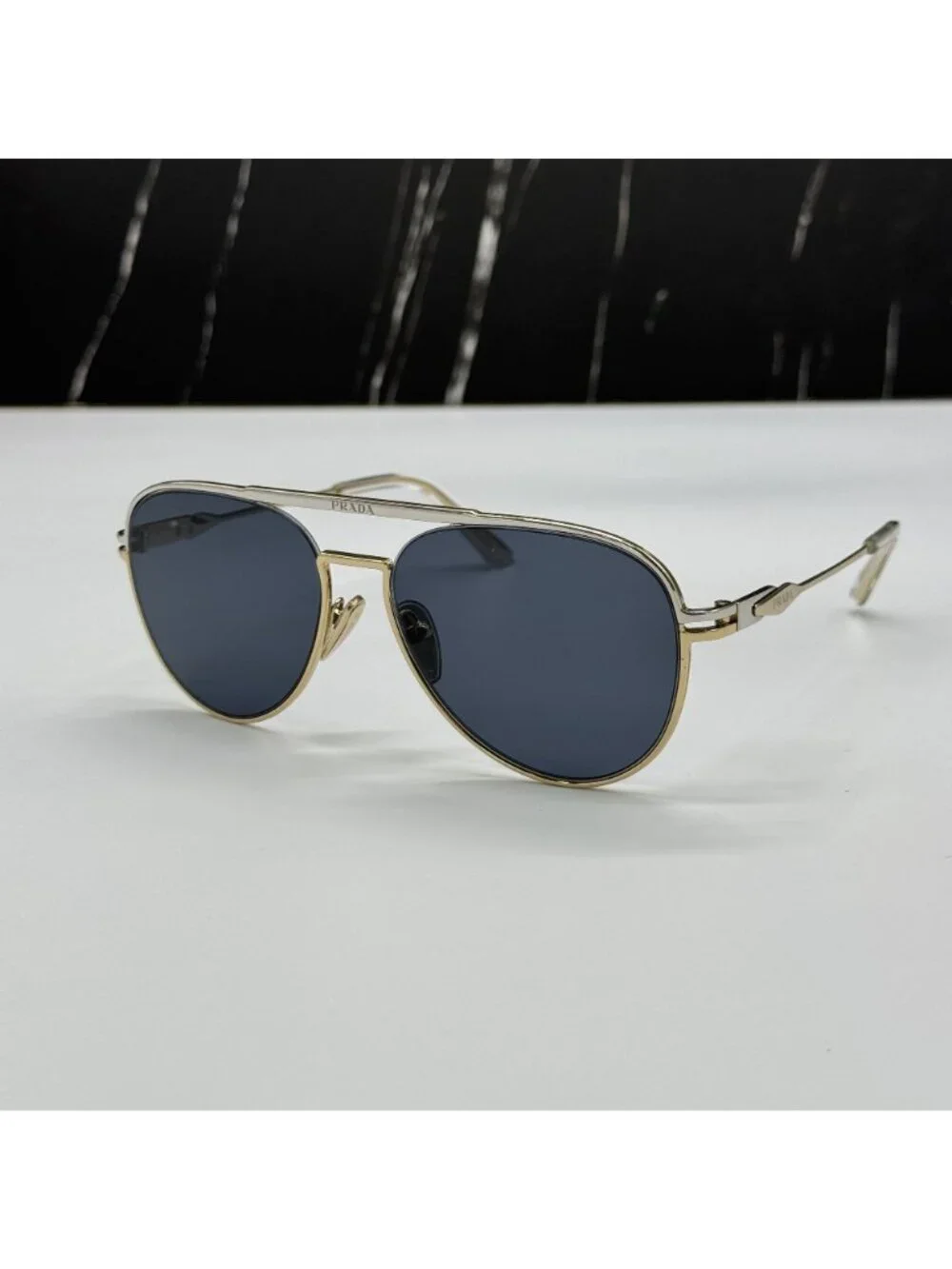 NWT Prada PR54ZS 17F09T Aviator Gold Gray Unisex Sunglasses Authentic